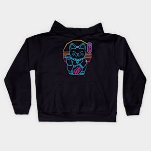 Maneki Neko Japanese Lucky Cat Retrowave 80s Aesthetic Kids Hoodie